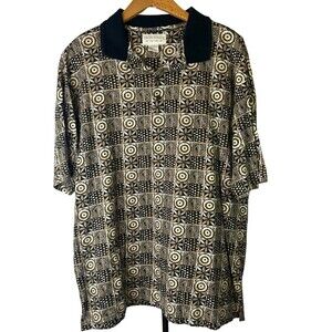 Crossings Perry Ellis Vintage Patterned Short Sleeve Polo Shirt Retro Y2k Large